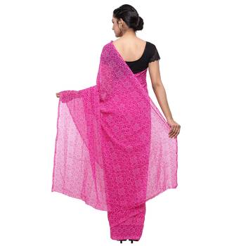 Pink printed faux georgette saree with blouse 2