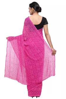 Pink printed faux georgette saree with blouse