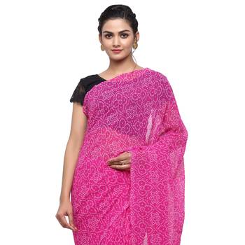 Pink printed faux georgette saree with blouse 3