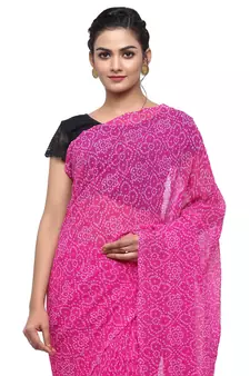 Pink printed faux georgette saree with blouse