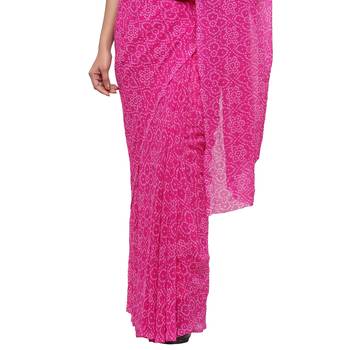 Pink printed faux georgette saree with blouse 4