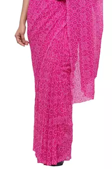 Pink printed faux georgette saree with blouse