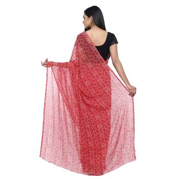 Red printed faux georgette saree with blouse 2