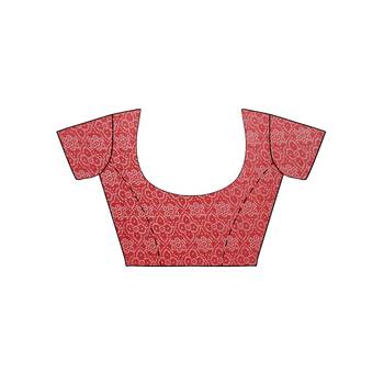 Red printed faux georgette saree with blouse 5
