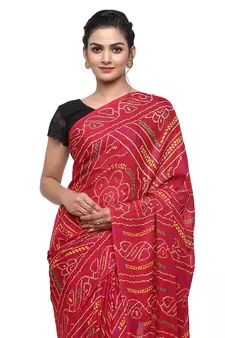 Maroon printed faux georgette saree with blouse