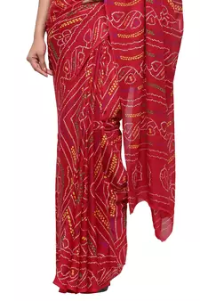 Maroon printed faux georgette saree with blouse