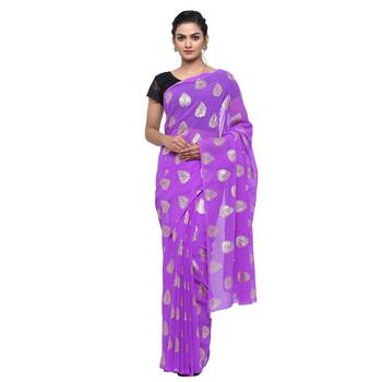 Purple printed faux georgette saree with blouse 1