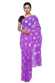 Purple printed faux georgette saree with blouse