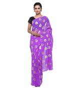 Purple printed faux georgette saree with blouse