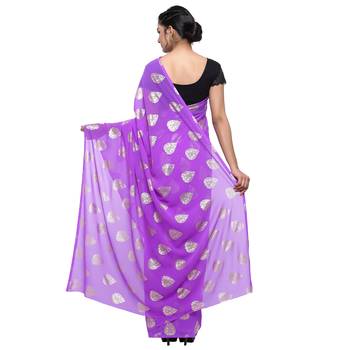 Purple printed faux georgette saree with blouse 2