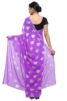 Purple printed faux georgette saree with blouse