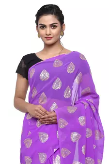 Purple printed faux georgette saree with blouse