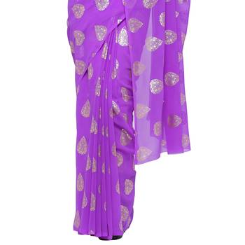 Purple printed faux georgette saree with blouse 4
