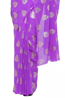 Purple printed faux georgette saree with blouse