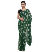 Green printed faux georgette saree with blouse