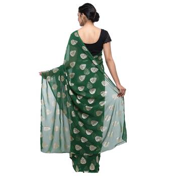 Green printed faux georgette saree with blouse 2