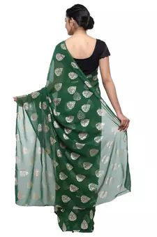 Green printed faux georgette saree with blouse