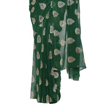 Green printed faux georgette saree with blouse 4