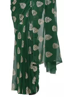 Green printed faux georgette saree with blouse