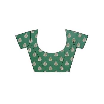 Green printed faux georgette saree with blouse 5