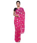 Pink printed faux georgette saree with blouse