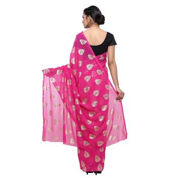 Pink printed faux georgette saree with blouse 2