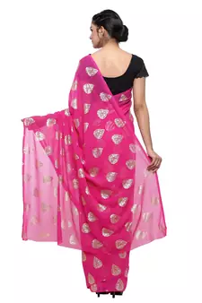 Pink printed faux georgette saree with blouse
