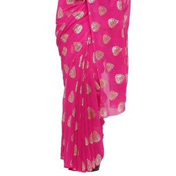 Pink printed faux georgette saree with blouse 4
