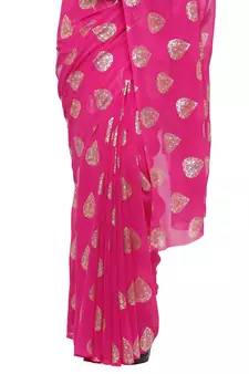 Pink printed faux georgette saree with blouse
