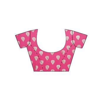 Pink printed faux georgette saree with blouse 5