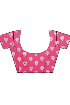 Pink printed faux georgette saree with blouse