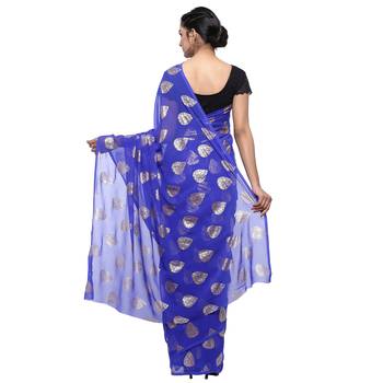 Blue printed faux georgette saree with blouse 2