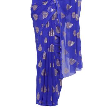 Blue printed faux georgette saree with blouse 4