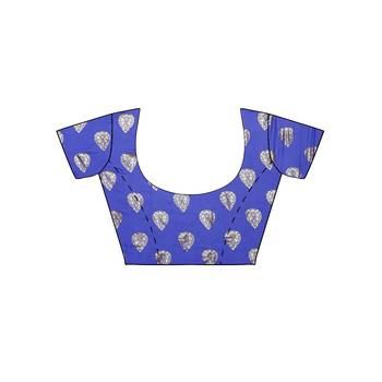Blue printed faux georgette saree with blouse 5