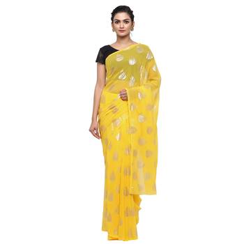 Yellow printed faux georgette saree with blouse 1