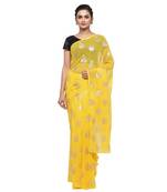 Yellow printed faux georgette saree with blouse
