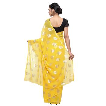 Yellow printed faux georgette saree with blouse 2