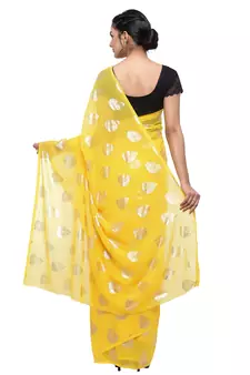 Yellow printed faux georgette saree with blouse
