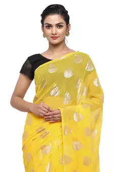 Yellow printed faux georgette saree with blouse
