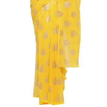 Yellow printed faux georgette saree with blouse 4