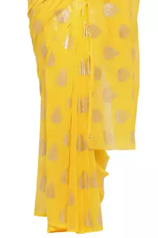 Yellow printed faux georgette saree with blouse