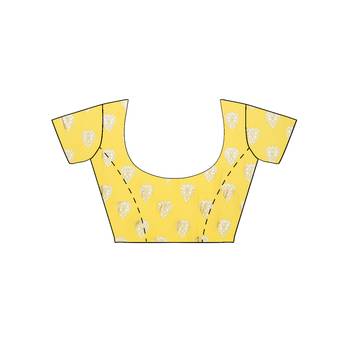 Yellow printed faux georgette saree with blouse 5