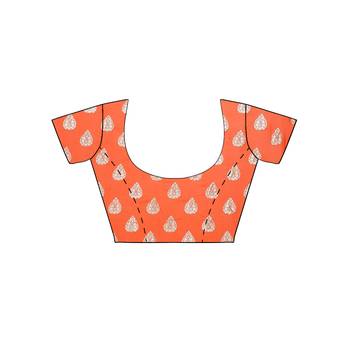 Orange printed faux georgette saree with blouse 5