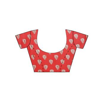 Red printed faux georgette saree with blouse 5