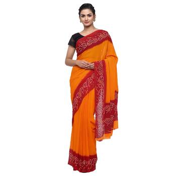 Orange printed faux georgette saree with blouse 1