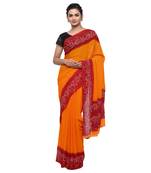 Orange printed faux georgette saree with blouse