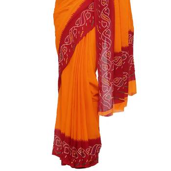 Orange printed faux georgette saree with blouse 4
