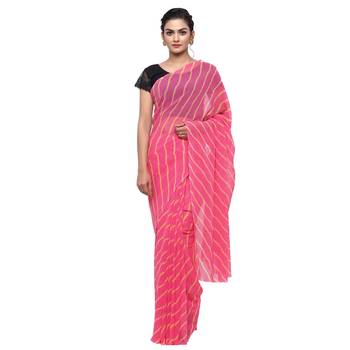 Pink printed faux georgette saree with blouse 1