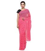 Pink printed faux georgette saree with blouse