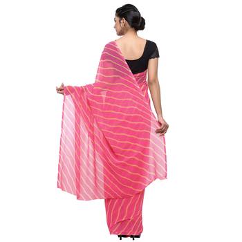 Pink printed faux georgette saree with blouse 2